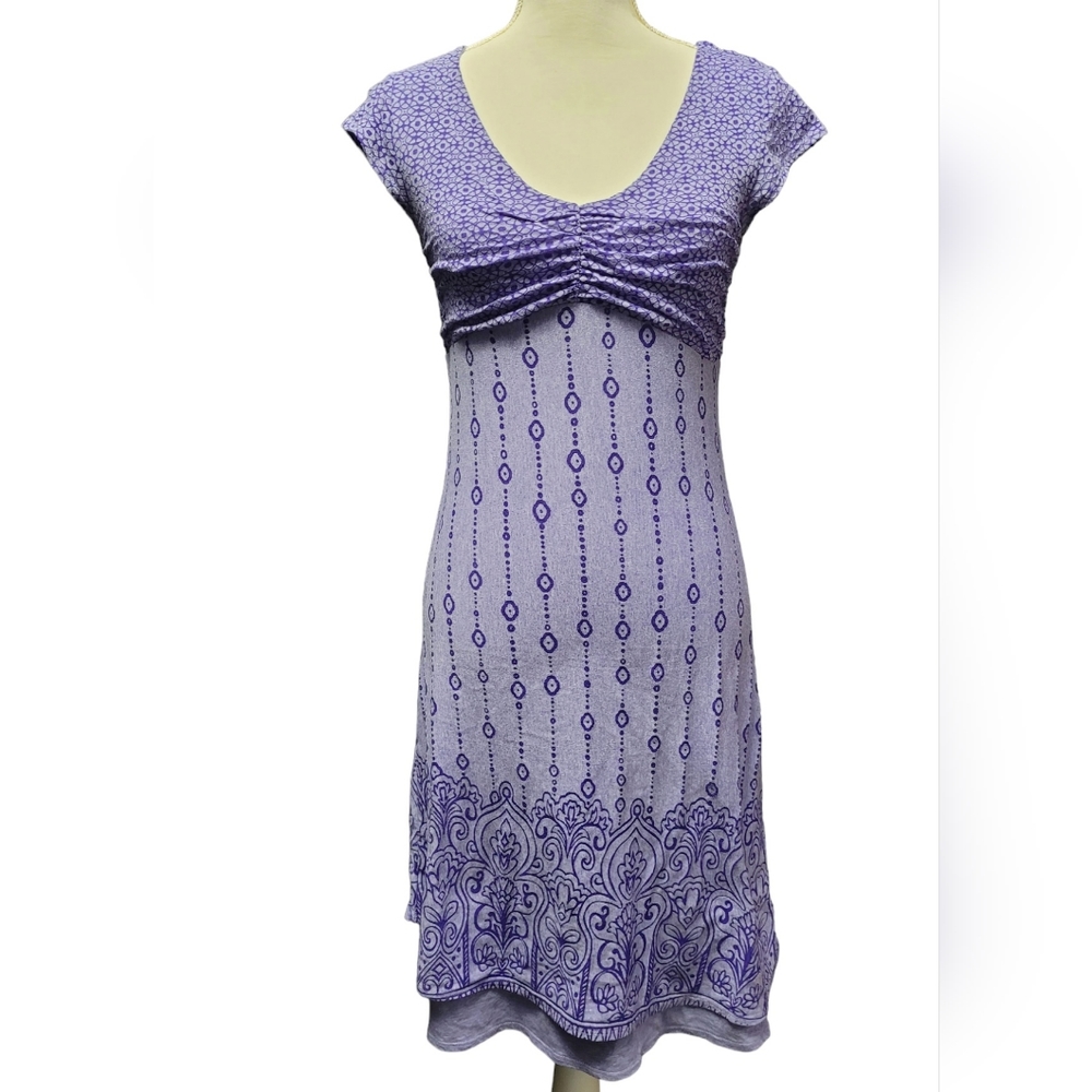 Athleta indigo blue-purple low cut short sleeved dress